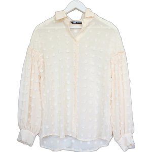 Zara Sheer Creme Textured Dot Blouse